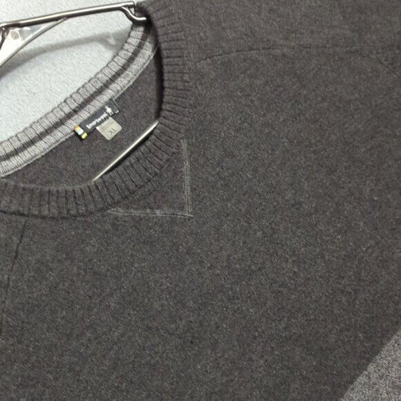Smartwool Sweater Men's XL Black And Gray Merino Blend Sparwood Colorblock Crew - Picture 2 of 13